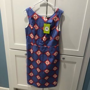 Elizabeth McKay Blue and Red Geometric Dress